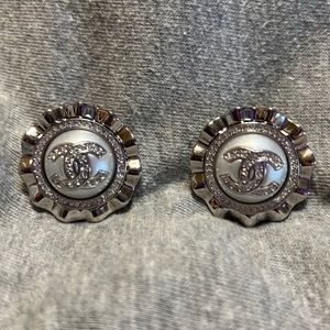 CHANEL Silver and White Earrings